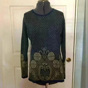 vtg sportking blue brown paisley long acrylic sweater women large